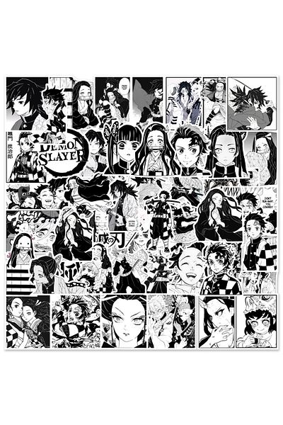 BANDAI 50pcs 10/30/50pcs Anime Demon Slayer Kamado Tanjirou Stickers Cool Black And White Graffiti Decals G