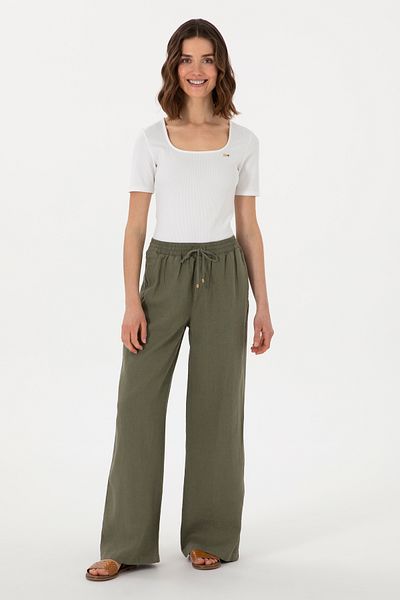 U.S. Polo Assn. Women's Dark Khaki Loose Relax Fit Canvas Trousers 50306844 -Vr111