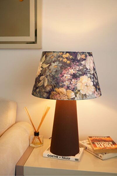 retro home design Lapis Kumaş Ayaklı Konik Özel Çiçek Baskılı Model Masa Lamb...