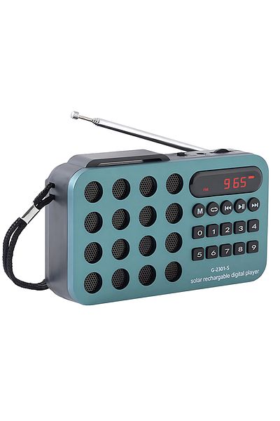 Choice Blue Mini Portable Pocket FM Radio Solar Charging Wireless Speakers Support USB TF Card Play Bluetoo