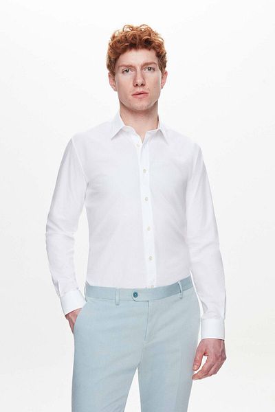 Tween Cămașă albă, simplă, ușor de întreținut, slim fit