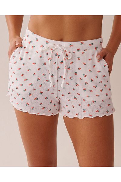 La Vie en Rose Strawberry Print Lettuce Edge Pointelle Pajama Shorts