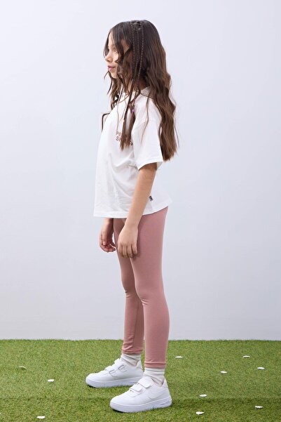 Perendi Girls Ecru T-Shirt and Dusty Rose Leggings Set - Soft and Comfortable Summer Set