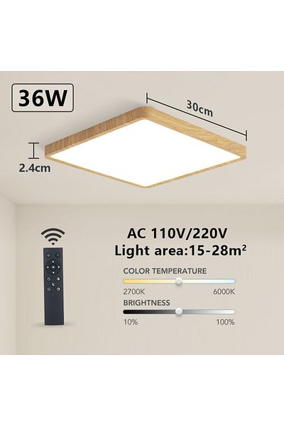 MARPOU Wood grain-Remote MARPOU Tuya Smart LED Ceiling Lamp Wood Grain App Voice Control Alexa/Google Remot