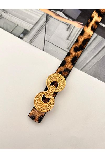 MODAM HİFA Γυναικεία ζώνη Leopard Gold Buckle Ζώνη παντελονιού Ζώνη φόρεμα Ζώνη πουκάμισο Ζώνη παλτό