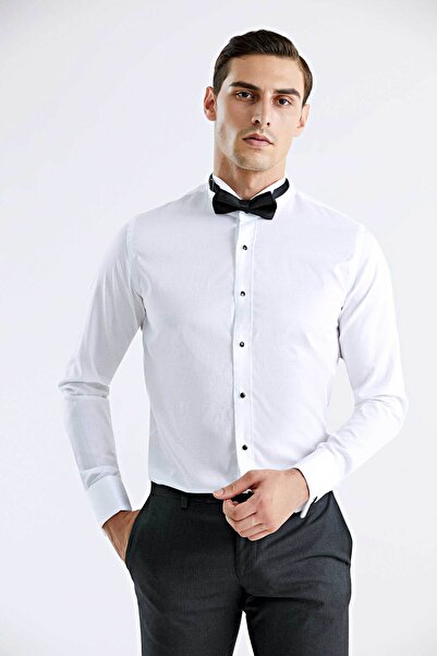 Tween Slim Fit Beyaz %100 Pamuklu Smokin Gömlek