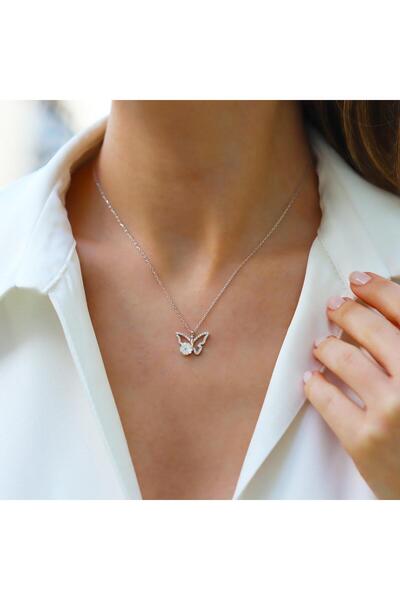 Necati Gün Kelebek Modeli Zambak Çiçeği Gümüş Kolye