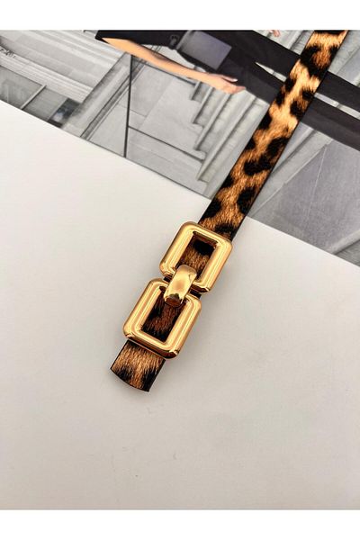 MODAM HİFA Γυναικεία ζώνη Leopard Gold Buckle Ζώνη παντελονιού Ζώνη φόρεμα Ζώνη πουκάμισο Ζώνη παλτό