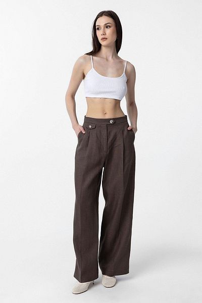 Antioch Coffee 100% Linen High Waist Pleated Women's Pants