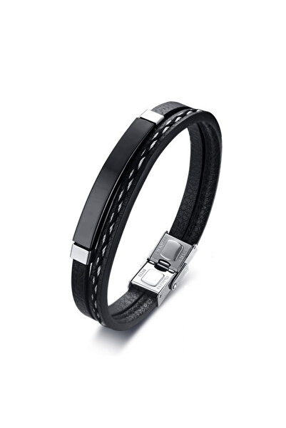 Choice 80509111-سوار ويش رجالي من الفولاذ المقاوم للصدأ والجلد مع سوار منحني ...