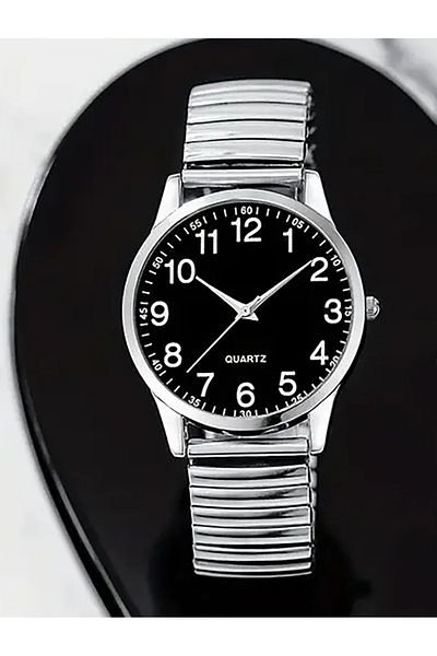 Choice man 2PCS black alloy Arabic numerals for men and women Elastic elastic band quartz watch set Lovers