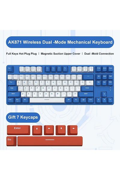 Ajazz Green axis Blue Ajazz Ak871 2.4G Wireless Gaming Mechanical Keyboard 87 Keys Hot-Swappable Bluetooth