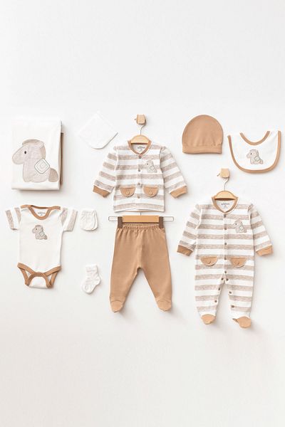 Aziz Bebe Cute Horse Patterned 10-Piece Baby Hospital Discharge Bodysuit Set
