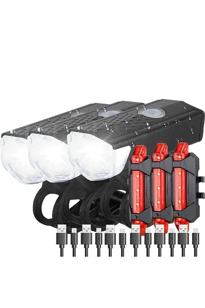 Choice 3PCS Bike Light Set Bicycle Headlight Taillight Rechargeable Front and Rear Set MTB Bike Flashlight