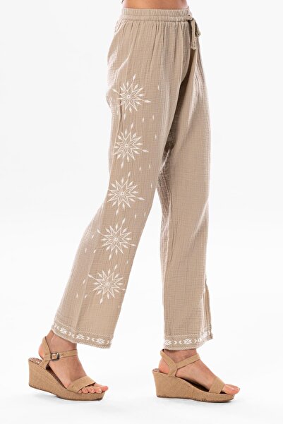 Eliş Şile Bezi Elastic Waist Daylight Summer Muslin Trousers Mink Vzn