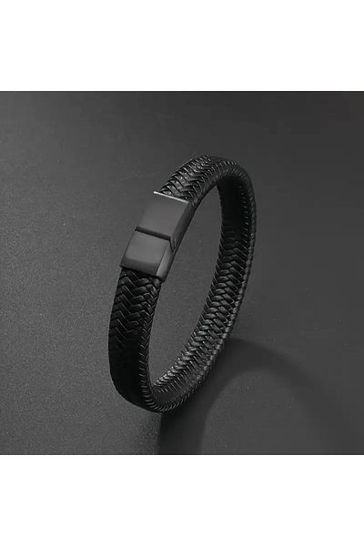 Choice 21cm Black Classic Woven Leather Bracelet, Men's Jewelry Charm Design, Women's Friend Gift, Stainles