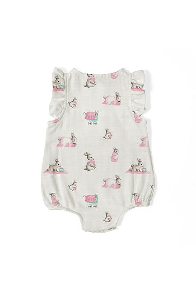 DEUX LAPINS 100% Cotton Muslin Baby Girl Ruffled Sleeveless Jumpsuit - Bebe Lapin Rose