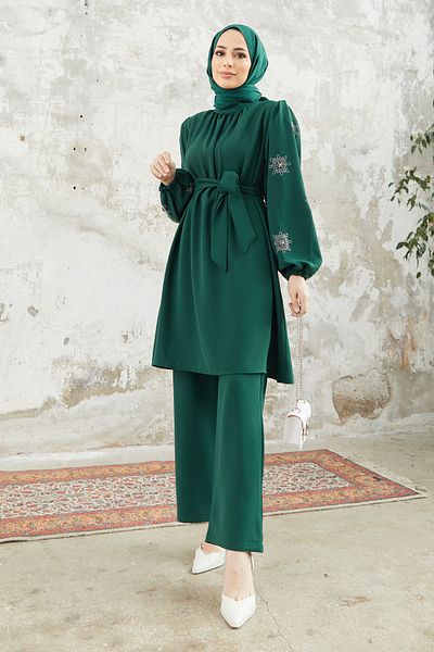 VAVİNOR Mila Belted Set - Emerald