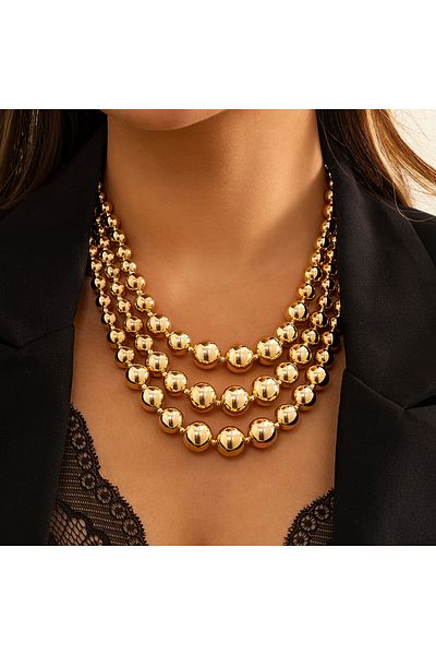 Choice Gold Color-04785 IngeSight.Z Vintage Exaggerated Plastic Big Ball Choker Necklace for Women Multi La