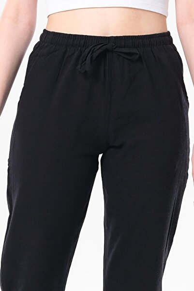 Eliş Şile Bezi Şile Cloth Double Pocket Unisex Summer Trousers Black Black