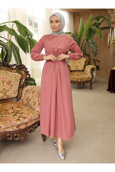 SAHRA BUTİK Φόρεμα από ύφασμα Tricotton Cross Tie - Rose - SAHRA BUTİK