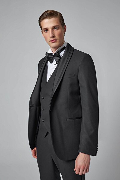 Tween Slim Fit Siyah Düz Smokin Takim Yelekli