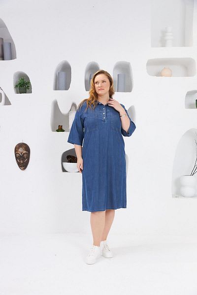 RMG Navy Blue Plus Size Dress - Collar and Sleeve Detail