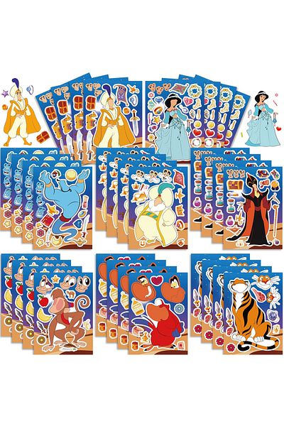 Choice 8sheets 8/16sheets Disney Princess Jasmine Children Make A Face Puzzle Stickers Diy Game Cartoon Ala