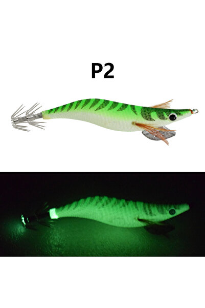 Choice P2 قطعة واحدة من طُعم الروبيان الخشبي المضيء، مزودة بخطاف حبار، ومياه ...