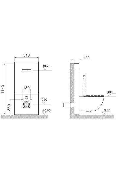 VitrA Cadru WC cu rezervor apa, sticla neagra, pentru vas WC suspendat, 3/6