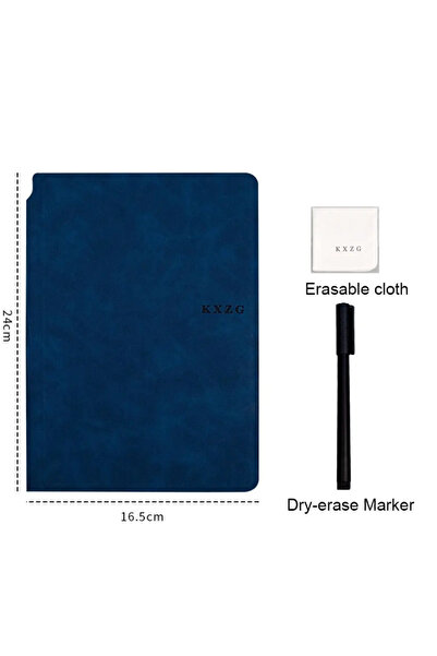 Choice مجموعة دفاتر ملاحظات بيضاء قابلة لإعادة الاستخدام باللون الأزرق A5 مع قلم سبورة بيضاء وقطعة قماش للمسح ولوحة ملاحظات جلدية أسبوعية