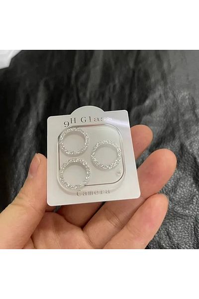 Choice iPhone 14plus Silver Sparkling and shining integrated diamond transparent camera lens protector for