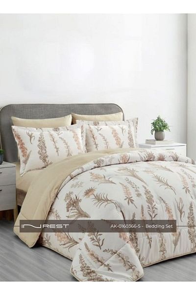 INREST 4-Piece Bed Set - Single Comforter (170x230 cm) 100% Microfiber in Dark and Light Beige Tones
