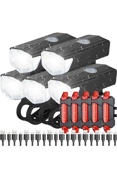 Choice 5PCS Bike Light Set Bicycle Headlight Taillight Rechargeable Front and Rear Set MTB Bike Flashlight