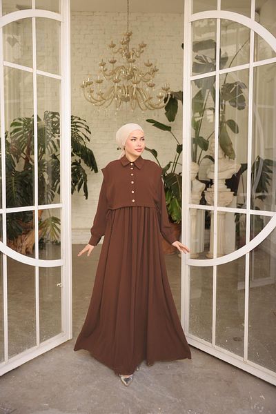 Nissra Ankanoor Brown Smocked Medina Silk Dress Anka 255065
