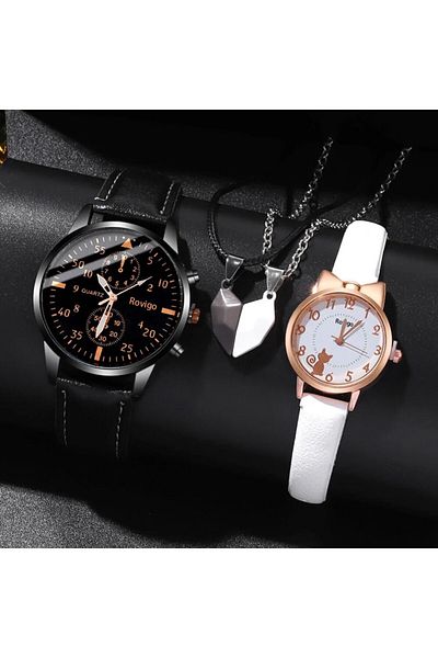 Choice Black and white 4pcs Fashion Versatile Creative Personalized Men and Women Couple Watch Quartz Watch