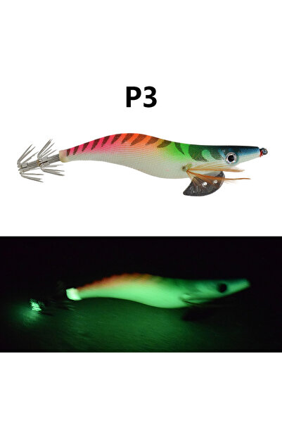 Choice P3 قطعة واحدة من طُعم الروبيان الخشبي المضيء، مزودة بخطاف حبار، ومياه ...