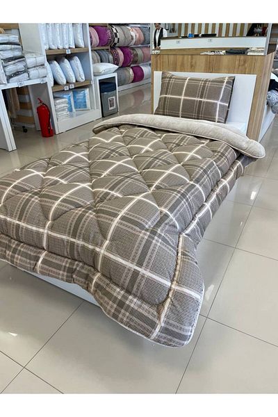 Sudem Home Collection Single Double Sided Luxury Welsoft Elite Quilt Soft Fleece Quilt and Pillow Case Sapphire Beige