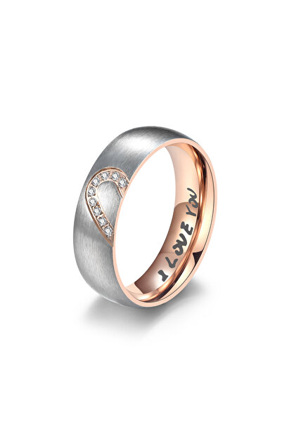 Choice 7 خواتم للأزواج على شكل قلب من الذهب الوردي/اللون الأسود من الفولاذ ال...