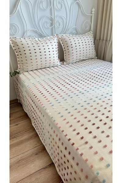 Decamor home Tulip Model Ecru Pink Blue Bedspread / Pique Set Double