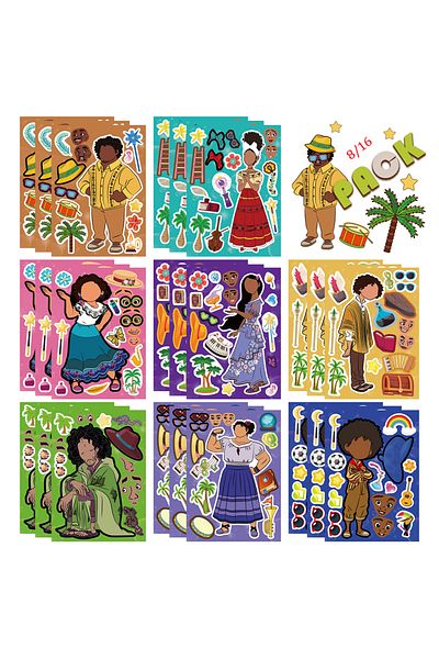 Choice 8Sheets 8/16Sheets Disney Encanto Puzzle Stickers Make-a-Face Children DIY Assemble Jigsaw Education