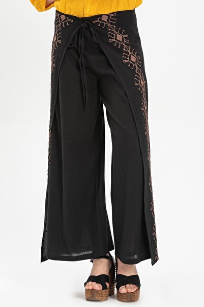 Eliş Şile Bezi Embroidered Şile Bezi Riddle Summer Trousers Black Syh