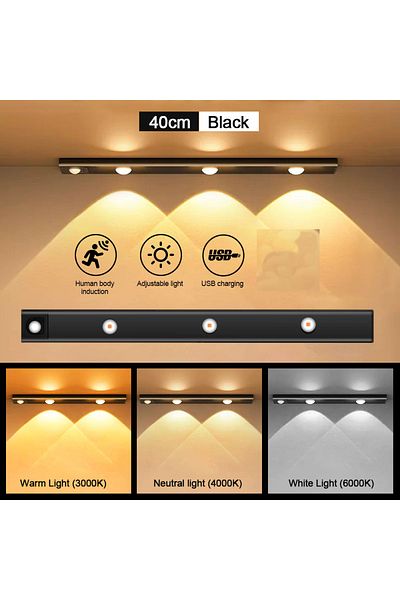 PDQ Black 40cm 3 colors in one Lamp LED Motion Sensor Wireless Ultra Thin Night Light USB LED Wine coole