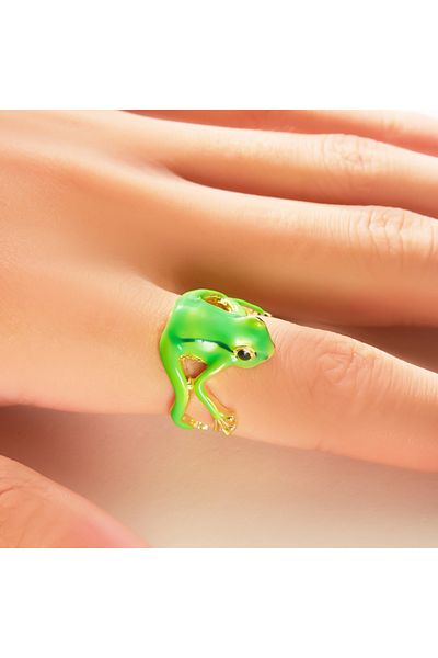 Choice resizable RI24Y0114-1 Funny Weird Realistic Green Tree Frog Animal Rings for Women Men Artistic Desi