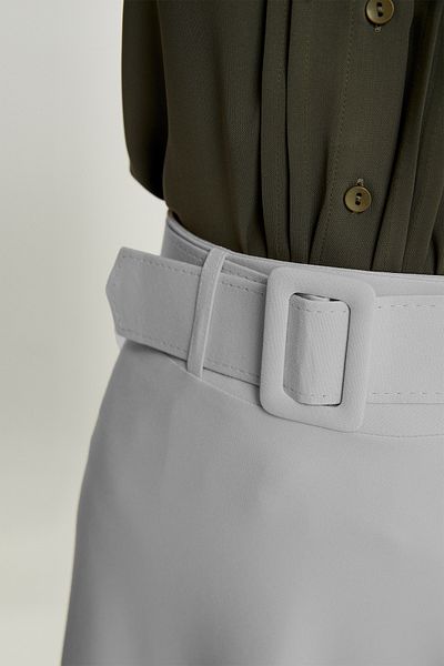 VAVİNOR Belted Flared Skirt - Gray