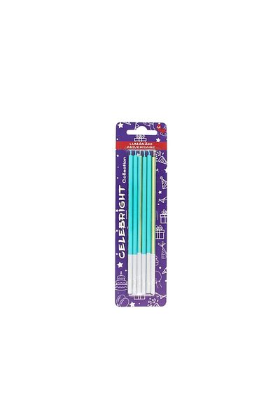 BM GİFT DESİGN Set 6 lumânări pentru tort, Celebright, turcoaz-auriu, bază albă, 15 cm