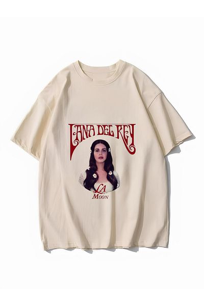 Minga London Μπεζ μπλουζάκι Lana Del Rey No Face To Μπροστά/Πίσω με στάμπα Oversize Unisex -Mingalondon