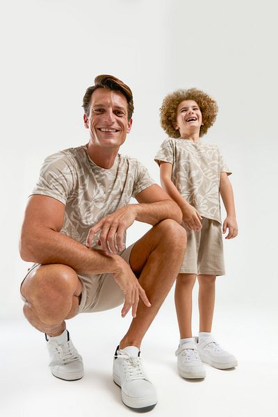 Arnetta Father and Son Shorts Set with Pockets, Cream, Red, Cute and High Quality 100% Cotton