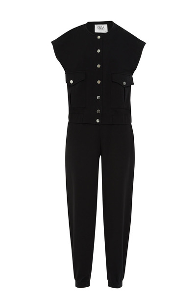 kı.we Çıtçıtlı Yelek Ve Havuç Pantolonlu Siyah Eşofman Takımı