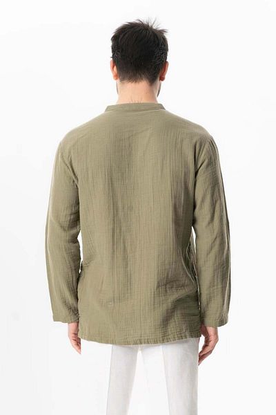 Eliş Şile Bezi Ανδρικό μακρυμάνικο μπλουζάκι Khaki Hk Lace Up Muslimen Summer